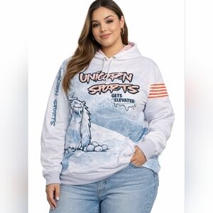 Unicorn Sports Gear Graphic Hoodie White Blue Pink Yeti Design Men’s Large Women